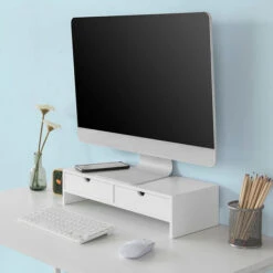 SoBuy Supporto Monitor Pc Da Scrivania Organizer Scrivania Altezza 11 Cm Bianco BBF02-W -Ufficio E Casa 10404157 3