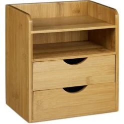 Relaxdays Organizer Da Scrivania In Bambù, Portaoggetti Con 2 Ripiani E 2 Cassetti Rimovibili, 21 X 20 X 13cm, Naturale -Ufficio E Casa 10719990 4