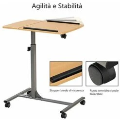 Tavolino Porta PC Scrivania Del Laptop Con Ruote, Altezza E Inclinazione Regolabili, In MDF E1 E Tubo In Ferro -Ufficio E Casa 11536686 3