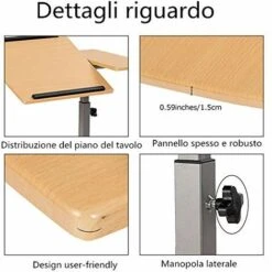 Tavolino Porta PC Scrivania Del Laptop Con Ruote, Altezza E Inclinazione Regolabili, In MDF E1 E Tubo In Ferro -Ufficio E Casa 11536686 4