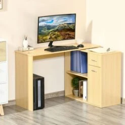 Homcom Scrivania Angolo Con 2 Ripiani E 2 Cassetti, Color Legno Rovere, 117x82x74cm 8 Homcom Scrivania Angolo Con 2 Ripiani E 2 Cassetti, Color Legno Rovere, 117x82x74cm -Ufficio E Casa 11608345 2