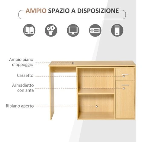 Homcom Scrivania Angolo Con 2 Ripiani E 2 Cassetti, Color Legno Rovere, 117x82x74cm 6 Homcom Scrivania Angolo Con 2 Ripiani E 2 Cassetti, Color Legno Rovere, 117x82x74cm - immagine 4