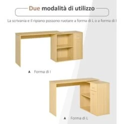 Homcom Scrivania Angolo Con 2 Ripiani E 2 Cassetti, Color Legno Rovere, 117x82x74cm 11 Homcom Scrivania Angolo Con 2 Ripiani E 2 Cassetti, Color Legno Rovere, 117x82x74cm -Ufficio E Casa 11608345 5