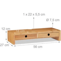 Relaxdays Supporto Per Monitor, In Bambù, Rialzo Per PC Con 2 Tiretti & Scomparti, HLP 12x56x27cm, Color Legno Naturale -Ufficio E Casa 12429116 4