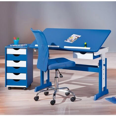 Kit Scrivania Blu Tavolo Da Disegno Inclinabile In Legno Pino Cameretta Bambino 5 Kit Scrivania Blu Tavolo Da Disegno Inclinabile In Legno Pino Cameretta Bambino - immagine 3