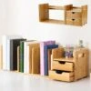 Organizer Libreria Scrivania Estensibile 4 Ripiani Tavolo 2 Cassetti Legno Bambu -Ufficio E Casa 13408626 1