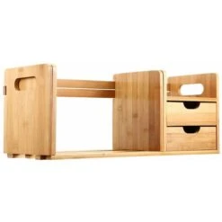 Organizer Libreria Scrivania Estensibile 4 Ripiani Tavolo 2 Cassetti Legno Bambu -Ufficio E Casa 13408626 2