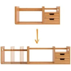 Organizer Libreria Scrivania Estensibile 4 Ripiani Tavolo 2 Cassetti Legno Bambu -Ufficio E Casa 13408626 4