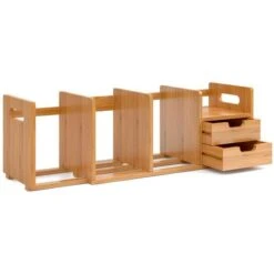 Organizer Libreria Scrivania Estensibile 4 Ripiani Tavolo 2 Cassetti Legno Bambu -Ufficio E Casa 13408626 5
