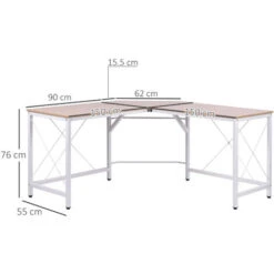 Homcom Scrivania Angolo Spaziosa In Legno E Metallo, Rovere E Bianco -Ufficio E Casa 14344729 3