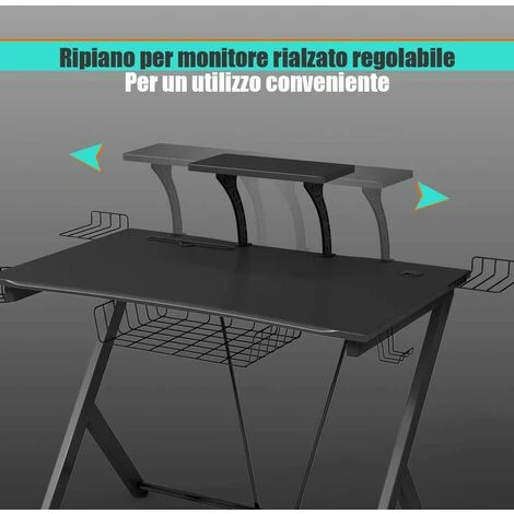 Scrivania Da E-Sport, Scrivania Da Computer, Tavolo Per Computer, 106 X 60 X 98 Cm, Nero 6 Scrivania Da E-Sport, Scrivania Da Computer, Tavolo Per Computer, 106 X 60 X 98 Cm, Nero - immagine 4