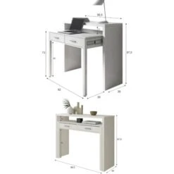 Consolle, Scrivania Con Piano Estensibile, Scrittoio Porta PC Con 2 Cassetti, Cm 99x36h88, Bianco -Ufficio E Casa 18013571 3