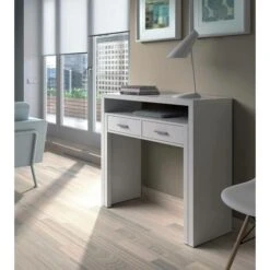 Consolle, Scrivania Con Piano Estensibile, Scrittoio Porta PC Con 2 Cassetti, Cm 99x36h88, Bianco -Ufficio E Casa 18013571 4