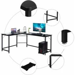 COSTWAY Scrivania Angolare In Legno E Ferro, Scrivania Porta PC Con Porta CPU, Scrivania Salvaspazio Ideale Per Studio E Ufficio, Portata Massima 100 Kg, 168 X 125 X 74 Cm Nero -Ufficio E Casa 18190280 2