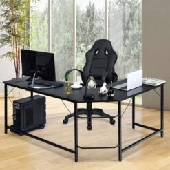 COSTWAY Scrivania Angolare In Legno E Ferro, Scrivania Porta PC Con Porta CPU, Scrivania Salvaspazio Ideale Per Studio E Ufficio, Portata Massima 100 Kg, 168 X 125 X 74 Cm Nero -Ufficio E Casa 18190280 4