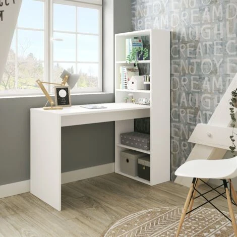 SCRIVANIA REVERSIBILE RUSTIKA LAMINATO BIANCO CON LIBRERIA CM120X53 4 SCRIVANIA REVERSIBILE RUSTIKA LAMINATO BIANCO CON LIBRERIA CM120X53 - immagine 2