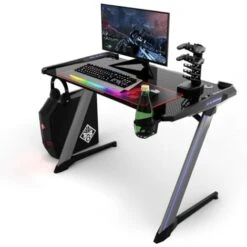 Gaming Desk Scrivania Da Gioco Tavolo Da Gioco Con Luci, Scrivania Del Computer Con Tappetino Mouse Porta Bicchiere/Auricolari/USB, Ottimo Regalo Per Maschi