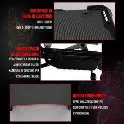 Gaming Desk Scrivania Da Gioco Tavolo Da Gioco Con Luci, Scrivania Del Computer Con Tappetino Mouse Porta Bicchiere/Auricolari/USB, Ottimo Regalo Per Maschi -Ufficio E Casa 18477701 3