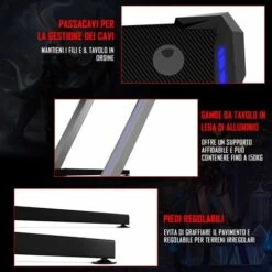 Gaming Desk Scrivania Da Gioco Tavolo Da Gioco Con Luci, Scrivania Del Computer Con Tappetino Mouse Porta Bicchiere/Auricolari/USB, Ottimo Regalo Per Maschi -Ufficio E Casa 18477701 5