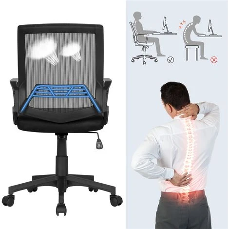 Yaheetech Sedia Da Scrivania Ufficio Ergonomica A Rotelle Girevole In Rete Con Braccioli Schienale Reclinabile Altezza Regolabile Nero 5 Yaheetech Sedia Da Scrivania Ufficio Ergonomica A Rotelle Girevole In Rete Con Braccioli Schienale Reclinabile Altezza Regolabile Nero - immagine 3