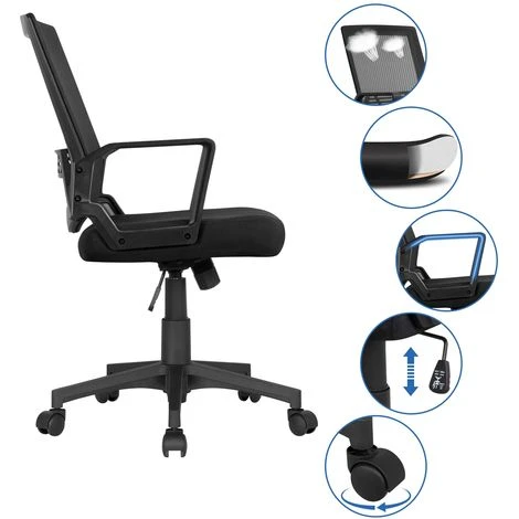 Yaheetech Sedia Da Scrivania Ufficio Ergonomica A Rotelle Girevole In Rete Con Braccioli Schienale Reclinabile Altezza Regolabile Nero 6 Yaheetech Sedia Da Scrivania Ufficio Ergonomica A Rotelle Girevole In Rete Con Braccioli Schienale Reclinabile Altezza Regolabile Nero - immagine 4