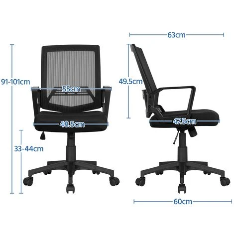 Yaheetech Sedia Da Scrivania Ufficio Ergonomica A Rotelle Girevole In Rete Con Braccioli Schienale Reclinabile Altezza Regolabile Nero 7 Yaheetech Sedia Da Scrivania Ufficio Ergonomica A Rotelle Girevole In Rete Con Braccioli Schienale Reclinabile Altezza Regolabile Nero - immagine 5