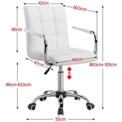 Yaheetech Sedia Da Scrivania Cameretta A Rotelle Girevole Da Ufficio Imbottita Ergonomica In Ecopelle E Acciaio Altezza Regolabile Bianca -Ufficio E Casa 19796506 3