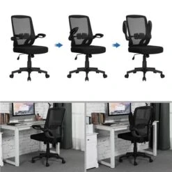 Yaheetech Sedia Da Scrivania Ufficio Ergonomica Lombare Reclinabile In Rete Traspirante Girevole Braccioli Altezza Regolabili A Rotelle Nera -Ufficio E Casa 20153908 5