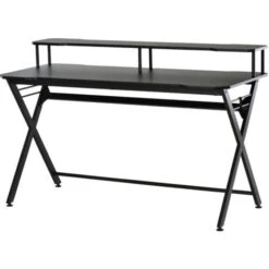 Homcom Scrivania Gaming Con Piano Rialzato Per Monitor E Gancio Cuffie In MDF E Acciaio Nero 140x60x90cm