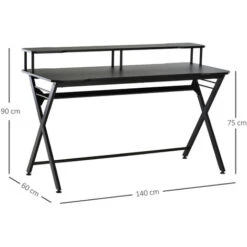 Homcom Scrivania Gaming Con Piano Rialzato Per Monitor E Gancio Cuffie In MDF E Acciaio Nero 140x60x90cm -Ufficio E Casa 20211976 3