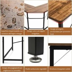 COSTWAY Scrivania Angolare In Legno E Ferro, Scrivania Porta PC Con Porta CPU, Scrivania Salvaspazio Ideale Per Studio E Ufficio, Portata Massima 100 Kg, 168 X 125 X 74 Cm Caffè -Ufficio E Casa 20949019 2