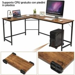 COSTWAY Scrivania Angolare In Legno E Ferro, Scrivania Porta PC Con Porta CPU, Scrivania Salvaspazio Ideale Per Studio E Ufficio, Portata Massima 100 Kg, 168 X 125 X 74 Cm Caffè -Ufficio E Casa 20949019 3