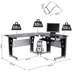 HomCom Scrivania Ad Angolo In Legno MDF Metallo E Vetro Nero 164 X 139 X 75cm -Ufficio E Casa 22194095 3