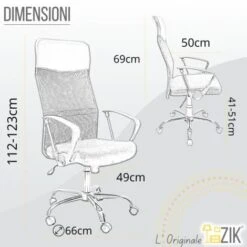 ZIK Sedia Ufficio Girevole Da Scrivania, Regolabile Con Braccioli, Ergonomica Direzionale In Tessuto -Ufficio E Casa 22769919 2