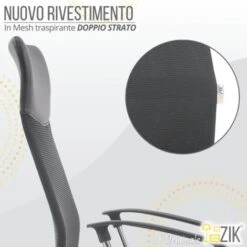 ZIK Sedia Ufficio Girevole Da Scrivania, Regolabile Con Braccioli, Ergonomica Direzionale In Tessuto -Ufficio E Casa 22769919 4
