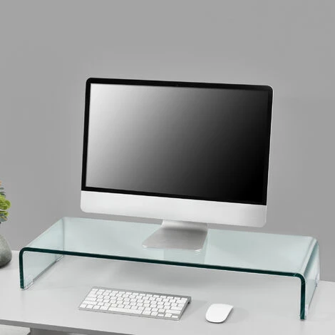 Supporto Di Rialzo Monitor/TV/PC Portatile 80 X 30 X 13 Cm Mobile In Vetro Base Per Schermi - Trasparente 3 Supporto Di Rialzo Monitor/TV/PC Portatile 80 X 30 X 13 Cm Mobile In Vetro Base Per Schermi - Trasparente