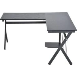 HomCom Scrivania Angolare Per Ufficio In Legno, Nero, 155x130x76cm