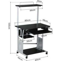 Yaheetech Scrivania Computer PC E Stampante Con Ruote Ufficio Mobile Tavolo Per Computer E Stampante Tastiera Scorrevole Da Studio Nera -Ufficio E Casa 23070694 3