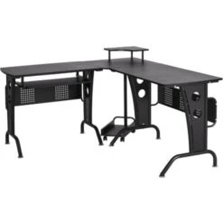 Homcom Scrivania Gaming Angolare E Salvaspazio Con Ripiano Tastiera Estraibile Nera
