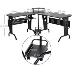 Homcom Scrivania Gaming Angolare E Salvaspazio Con Ripiano Tastiera Estraibile Nera -Ufficio E Casa 23173917 3