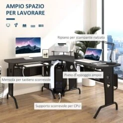 Homcom Scrivania Gaming Angolare E Salvaspazio Con Ripiano Tastiera Estraibile Nera -Ufficio E Casa 23173917 4
