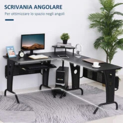Homcom Scrivania Gaming Angolare E Salvaspazio Con Ripiano Tastiera Estraibile Nera -Ufficio E Casa 23173917 5
