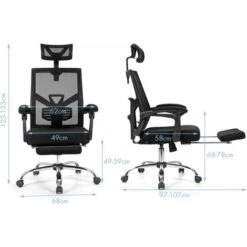 Sedia Da Ufficio Ergonomica Poltrona Regolabile Sedia Da Gaming Girevole, Con Poggiatesta E Poggiapiedi, Per Ufficio Studio E Casa, Nera -Ufficio E Casa 23251190 4
