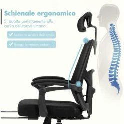 Sedia Da Ufficio Ergonomica Poltrona Regolabile Sedia Da Gaming Girevole, Con Poggiatesta E Poggiapiedi, Per Ufficio Studio E Casa, Nera -Ufficio E Casa 23251190 5