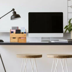 Relaxdays Portaoggetti Da Scrivania, 6 Scomparti, 2 Cassetti, Cancelleria Ufficio, Bambù, Studio, 26x33x13,5 Cm,Naturale -Ufficio E Casa 23754035 2