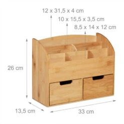 Relaxdays Portaoggetti Da Scrivania, 6 Scomparti, 2 Cassetti, Cancelleria Ufficio, Bambù, Studio, 26x33x13,5 Cm,Naturale -Ufficio E Casa 23754035 4