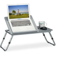 Relaxdays Tavolino Da Letto Porta PC, Regolabile, Tavolo Per Portatile Pieghevole, Laptop & Tablet, 44x73x34,5 Cm,Grigio