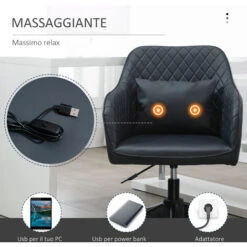 Vinsetto Sedia Ufficio Ergonomica E Regolabile In Similpelle Grigio Scuro Con Cuscino Lombare Massaggiante 11 Vinsetto Sedia Ufficio Ergonomica E Regolabile In Similpelle Grigio Scuro Con Cuscino Lombare Massaggiante -Ufficio E Casa 26373148 5