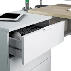 Scrivania Pc Ufficio Reversibile Angolare Studio Casa BIANCO Opaco + ROVERE Computer Gaming 145 X 108 X 73 Cm 0F4655A -Ufficio E Casa 26499510 3