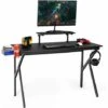 Scrivania Gaming Scrivania Ufficio Computer Tavolo Per Computer, Con Supporto Per Cuffia, Tazze E Audio, Nero, 132 X 60 X 90,5-99,5cm -Ufficio E Casa 27075137 1